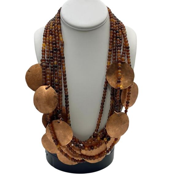 Gerda Lynggard MONIES Signed Multi-Strand Amber Horn Necklace New old stock - Picture 1 of 9